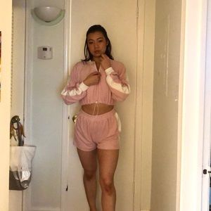 Fashionnova Baby Pink White Terry Lounge Set M NWT